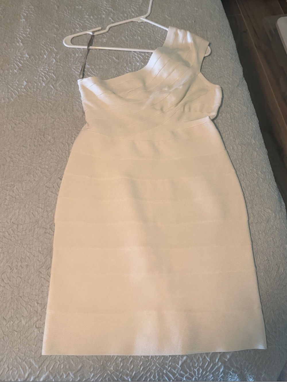 Herve Leger Off White One-Shoulder Bandage Dress